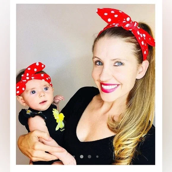 NWT VTG Style Rockabilly Country Mommy And Me Headband Set Red White Dotted - Picture 2 of 10